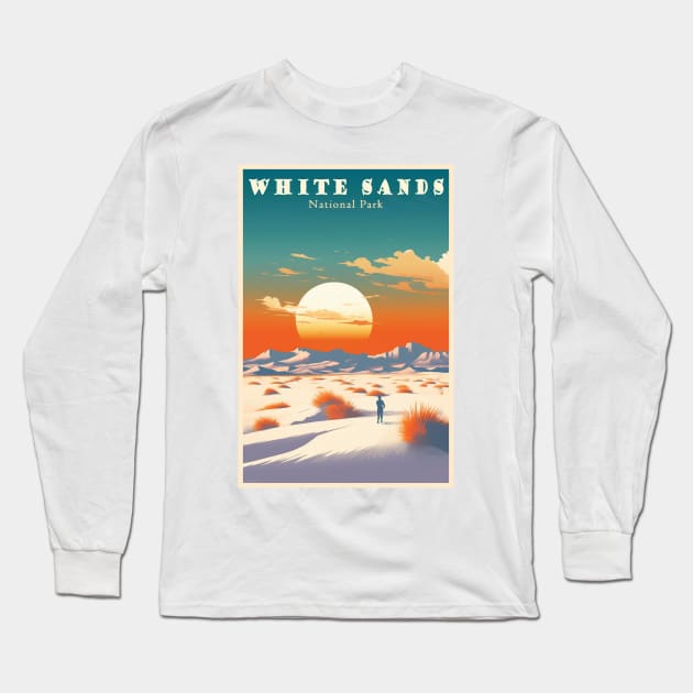 White Sands National Park Travel Poster Long Sleeve T-Shirt by GreenMary Design